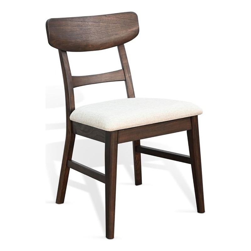 Pemberly Row Dining Chair Set of 2 Curved Back Beige Seat in Dark Brown