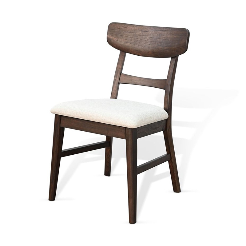 Pemberly Row Dining Chair Set of 2 Curved Back Beige Seat in Dark Brown