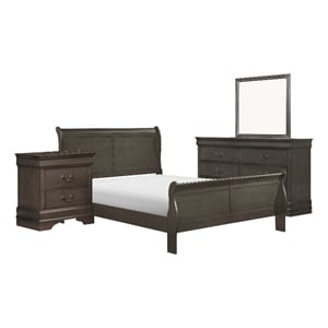 Pemberly Row 4 Piece Queen Size Bedroom Set Transitional Stained Gray Finish