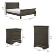 Pemberly Row 3 Piece Full Size Bedroom Set Brass Metal Handles Stained Gray
