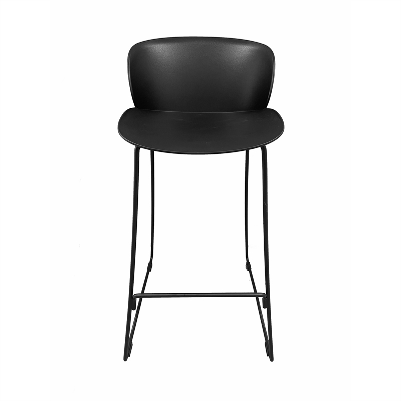 Pemberly Row 30 Inch Barstool Chair Set of 2 Black Seat and Back Metal Base