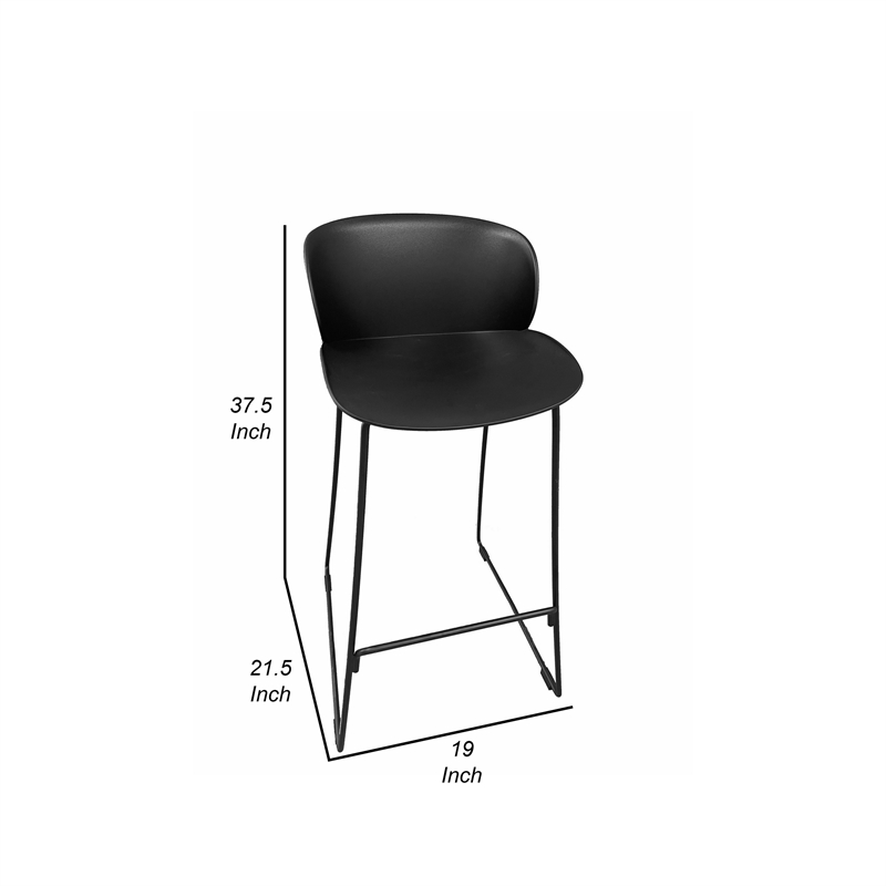 Pemberly Row 30 Inch Barstool Chair Set of 2 Black Seat and Back Metal Base