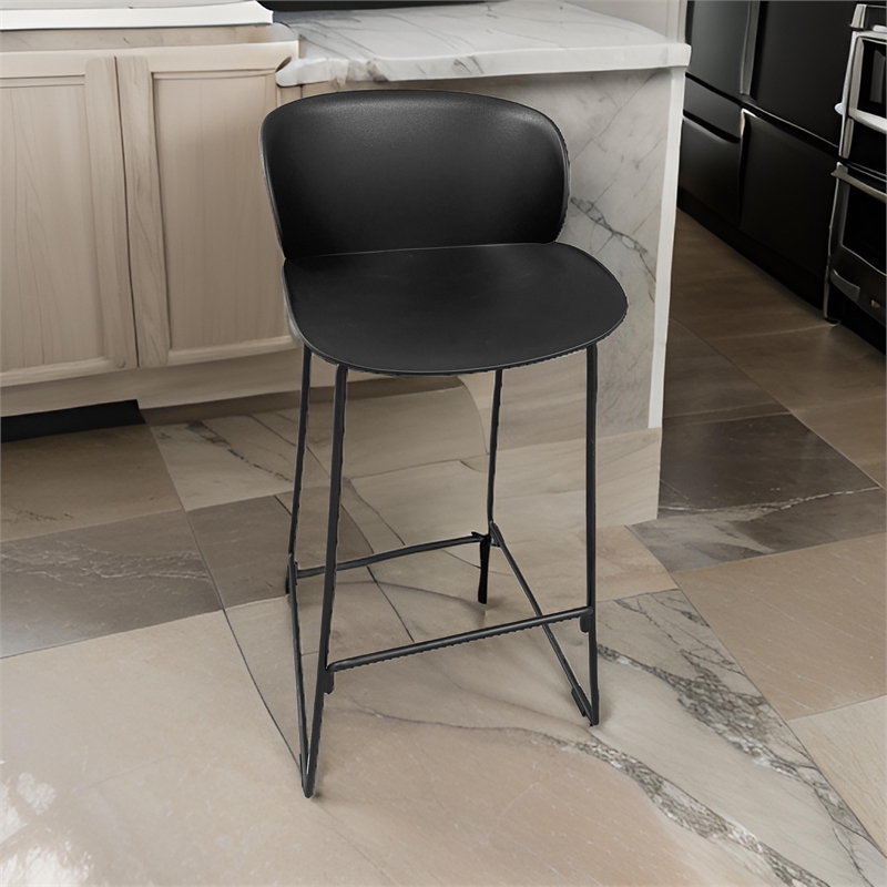 Pemberly Row 30 Inch Barstool Chair Set of 2 Black Seat and Back Metal Base