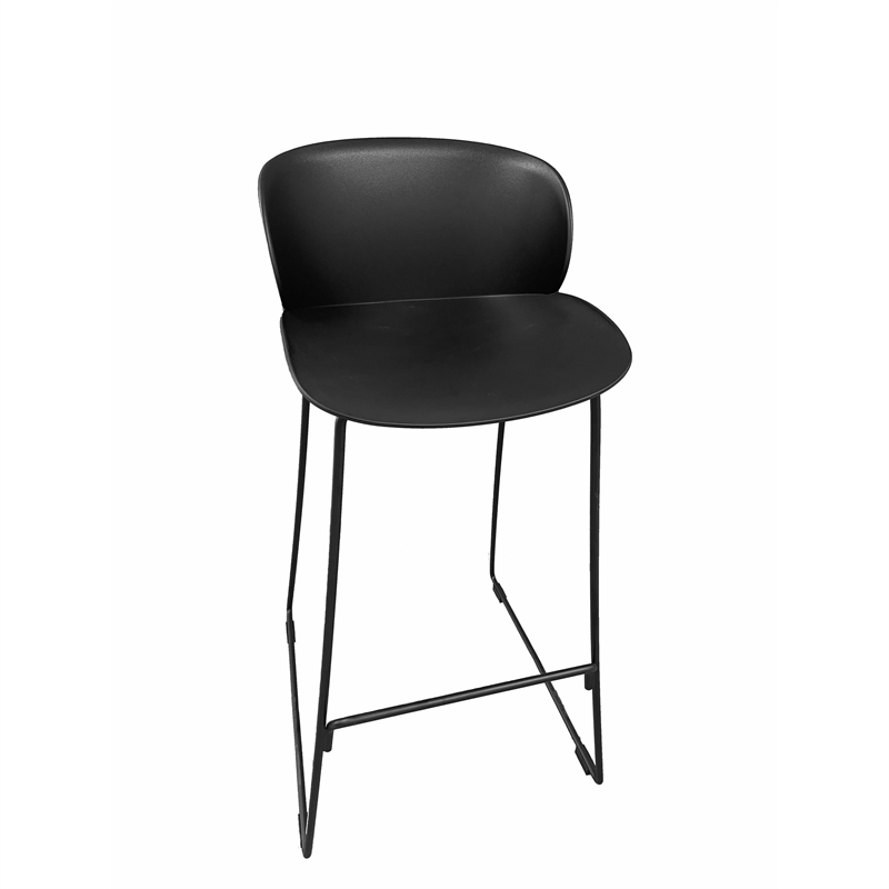 Pemberly Row 30 Inch Barstool Chair Set of 2 Black Seat and Back Metal Base