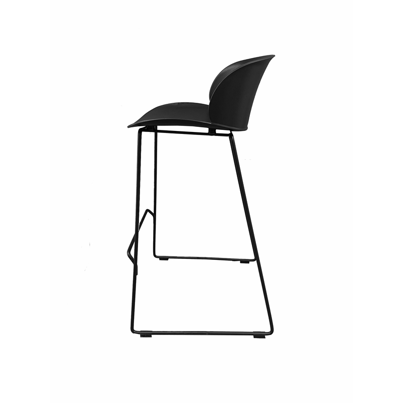 Pemberly Row 30 Inch Barstool Chair Set of 2 Black Seat and Back Metal Base