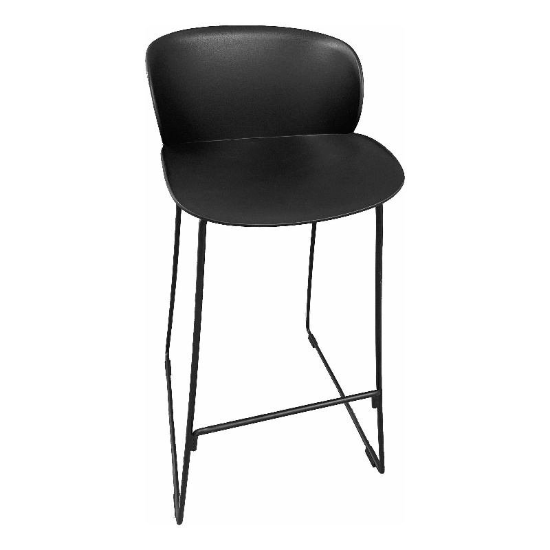 Pemberly Row 30 Inch Barstool Chair Set of 2 Black Seat and Back Metal Base