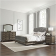 Pemberly Row 4 Pc Queen Bedroom Set Velvet Sleigh Design Weathered Wood
