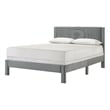 Pemberly Row Queen Size Platform Bed Light Gray Upholstery Textured Headboard