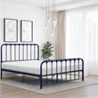 Pemberly Row Twin Size Metal Bed in Blue Spindle Design Heavy Duty Slat Support