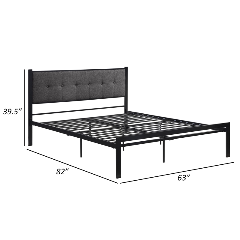 Pemberly Row Queen Platform Bed Polyester Upholstered Tufted Headboard Metal