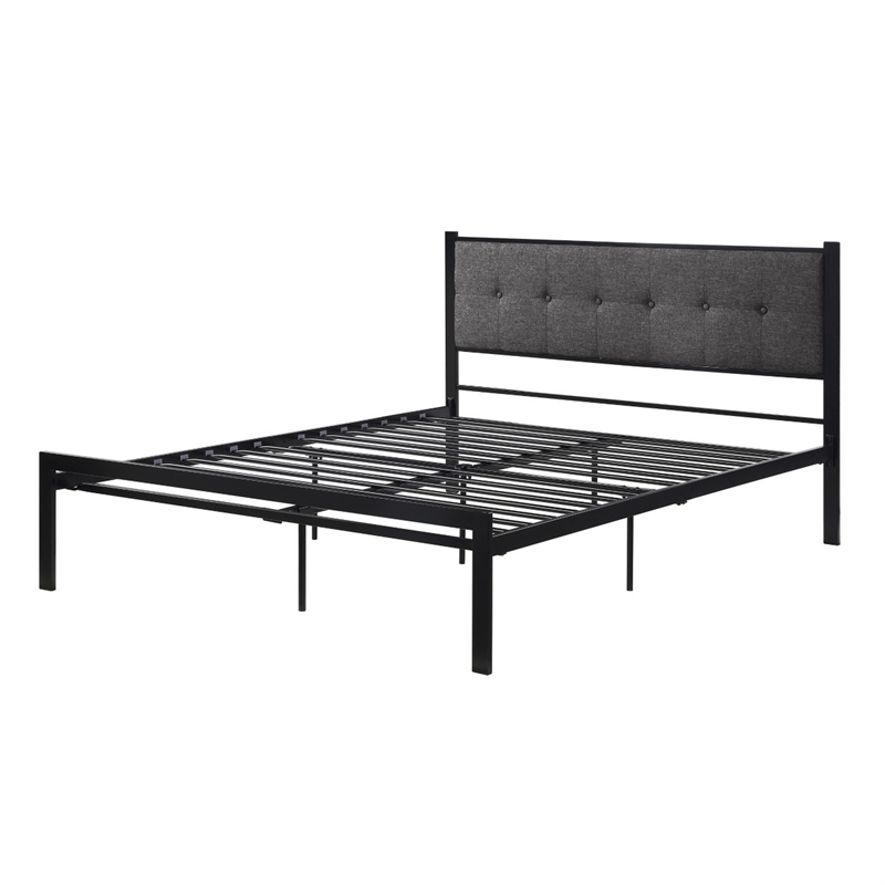 Pemberly Row Queen Platform Bed Polyester Upholstered Tufted Headboard Metal