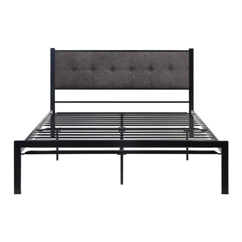 Pemberly Row Queen Platform Bed Polyester Upholstered Tufted Headboard Metal