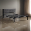 Pemberly Row Queen Platform Bed Polyester Upholstered Tufted Headboard Metal