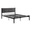 Pemberly Row Queen Platform Bed Polyester Upholstered Tufted Headboard Metal