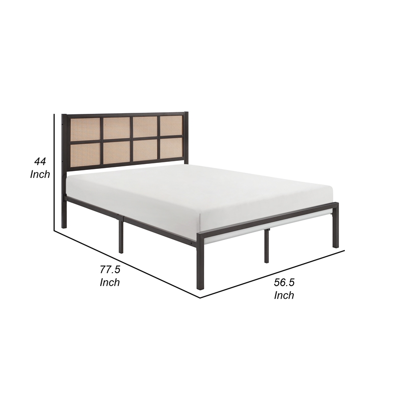 Pemberly Row Full Platform Metal Bed Brown Faux Cane Panel Headboard Bronze