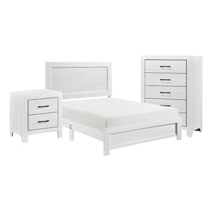 Pemberly Row 3 Piece Full Size Bedroom Set in White Panel Detail Handles