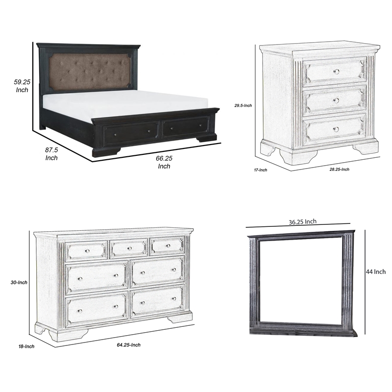 Pemberly Row 4 Pc Queen Bedroom Set Polyester Upholstery Storage Footboard