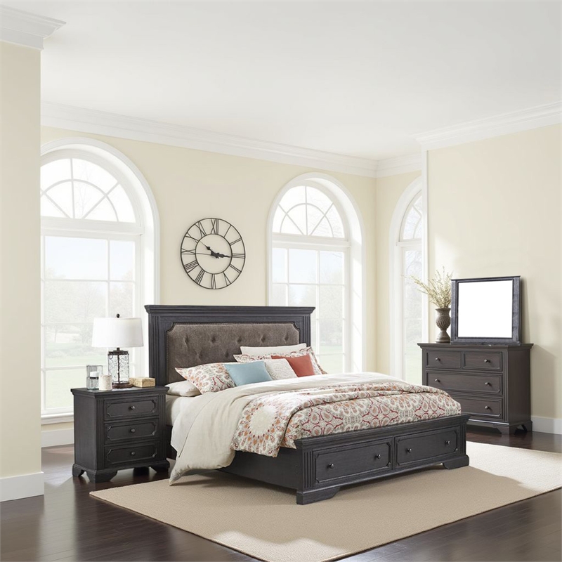 Pemberly Row 4 Pc Queen Bedroom Set Polyester Upholstery Storage Footboard