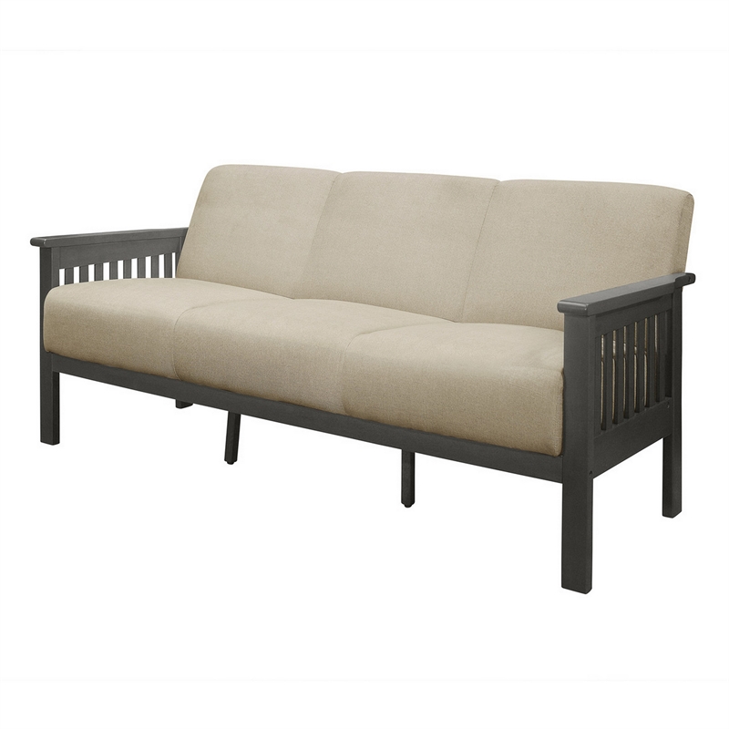 Pemberly Row 72 Inch Sofa in Soft Beige Polyester Dark Gray Rubberwood