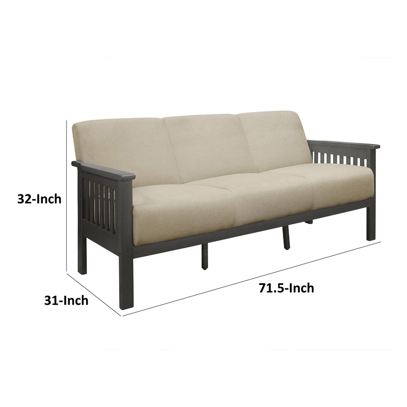 Pemberly Row 72 Inch Sofa in Soft Beige Polyester Dark Gray Rubberwood