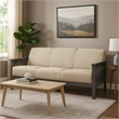 Pemberly Row 72 Inch Sofa in Soft Beige Polyester Dark Gray Rubberwood