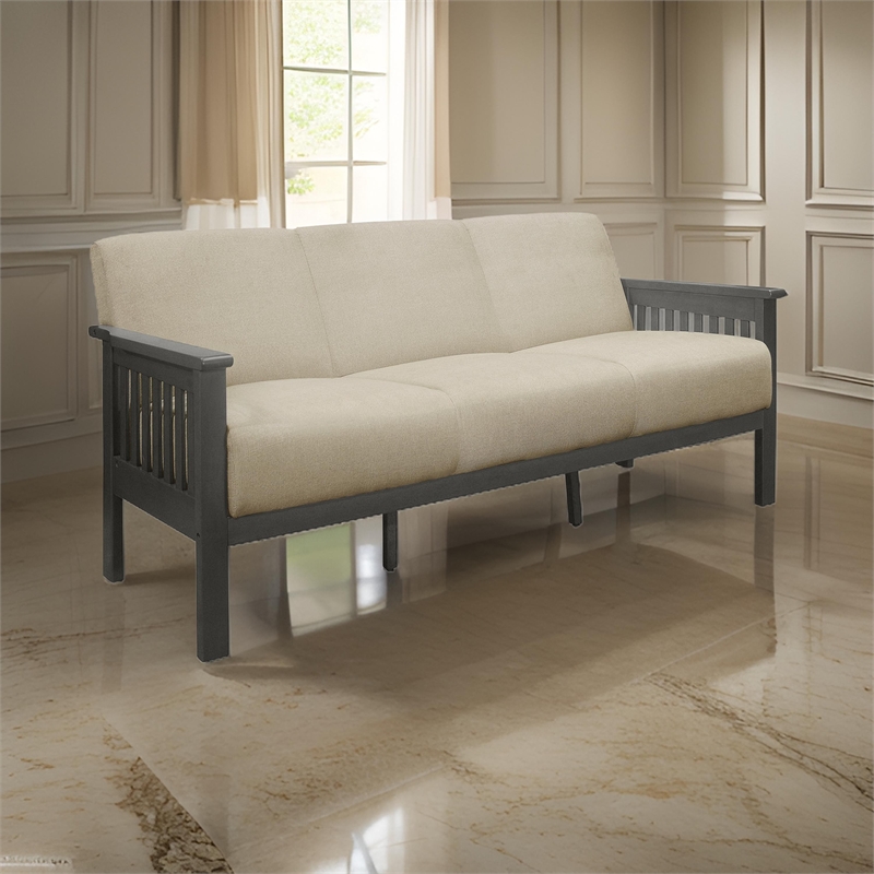 Pemberly Row 72 Inch Sofa in Soft Beige Polyester Dark Gray Rubberwood