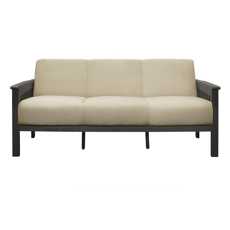 Pemberly Row 72 Inch Sofa in Soft Beige Polyester Dark Gray Rubberwood