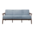Pemberly Row 73 Inch Sofa in Soft Blue Gray Velvet Walnut Brown Rubberwood