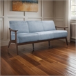 Pemberly Row 73 Inch Sofa in Soft Blue Gray Velvet Walnut Brown Rubberwood