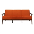 Pemberly Row 73 Inch Sofa in Soft Orange Velvet Walnut Brown Rubberwood