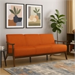 Pemberly Row 73 Inch Sofa in Soft Orange Velvet Walnut Brown Rubberwood