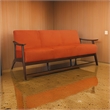 Pemberly Row 73 Inch Sofa in Soft Orange Velvet Walnut Brown Rubberwood