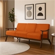 Pemberly Row 73 Inch Sofa in Soft Orange Velvet Walnut Brown Rubberwood