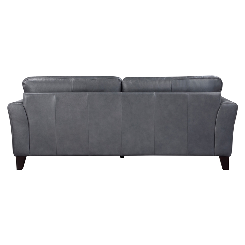 Pemberly Row 88 Inch Sofa in Gray Top Grain and Split Leather Solid Wood