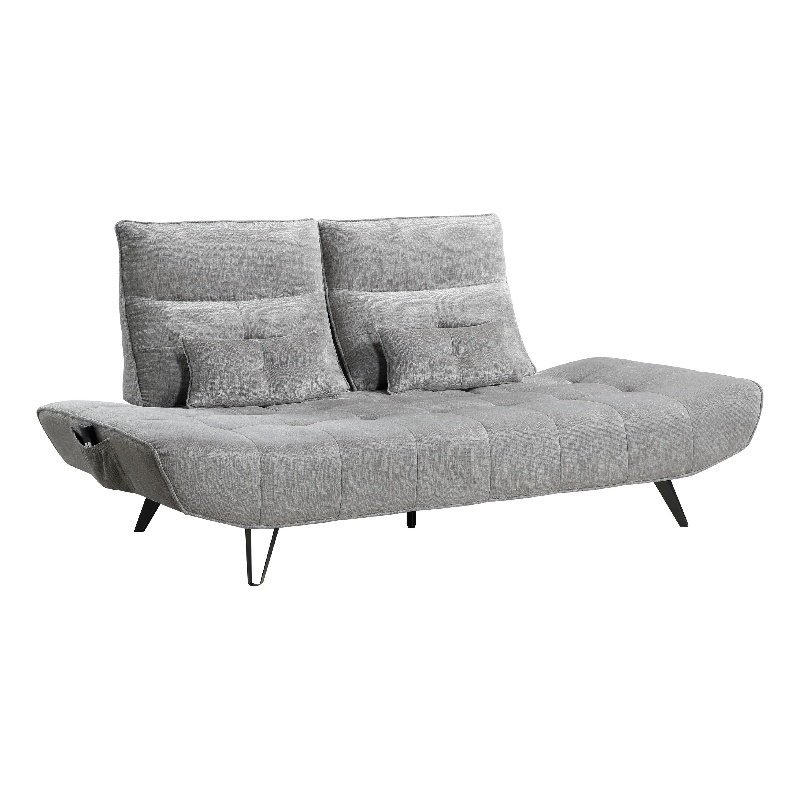 Pemberly Row Adjustable Depth Power Reclining Sofa 2 Pillows Gray Chenille