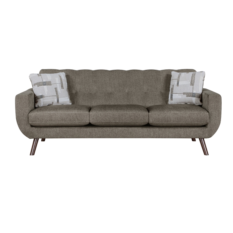 Pemberly Row 87 Inch Sofa with 2 Pillows in Brown Microfiber Walnut Tone