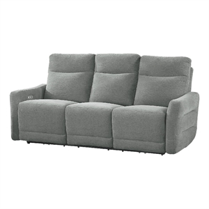 Pemberly Row Power Double Reclining Sofa with USB Lay Flat Dove Gray Chenille