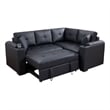 Pemberly Row Sectional Sleeper Sofa 2 Pillows USB Charger Black Faux Leather