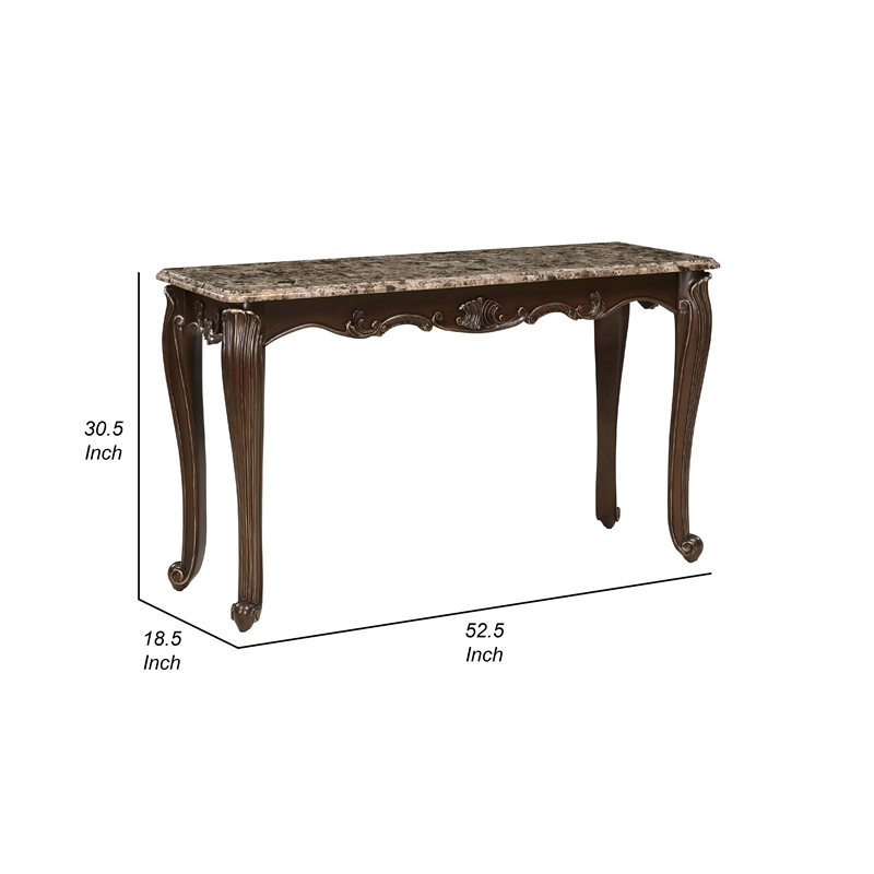 Pemberly Row 53 Inch Console Table Marble Top Cherry Brown Wood Cabriole