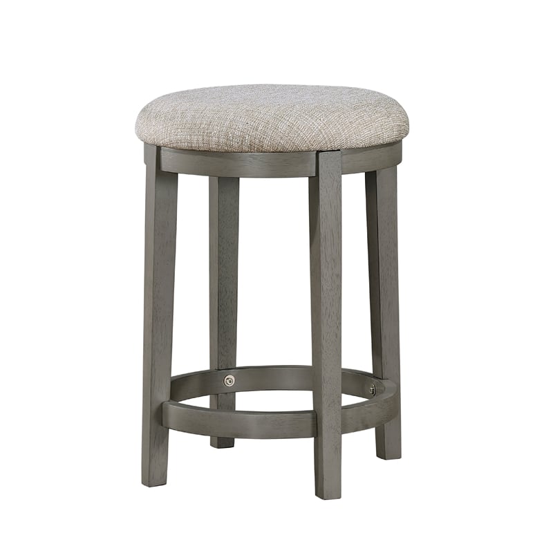 Pemberly Row Counter Height Stool Set of 2 Round Polyester Seat Gray Wood