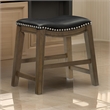 Pemberly Row 20 Inch Dining Stool in Black Faux Leather Brown Solid Wood