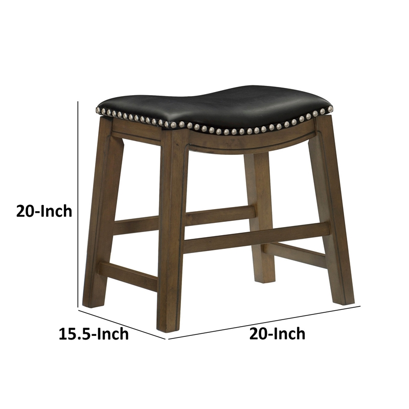 Pemberly Row 20 Inch Dining Stool in Black Faux Leather Brown Solid Wood