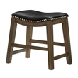 Pemberly Row 20 Inch Dining Stool in Black Faux Leather Brown Solid Wood