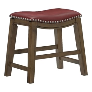 Pemberly Row 20 Inch Dining Stool in Red Faux Leather Brown Solid Wood