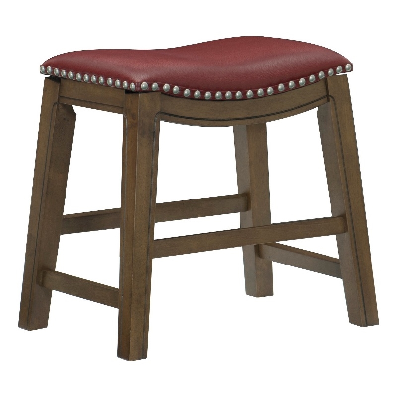 Pemberly Row 20 Inch Dining Stool in Red Faux Leather Brown Solid Wood