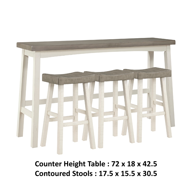 Pemberly Row 4 Piece Bar Height Table Set 3 Contour Stools White Brown Wood