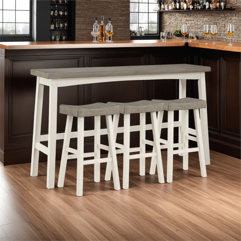 Pemberly Row 4 Piece Bar Height Table Set 3 Contour Stools White Brown Wood
