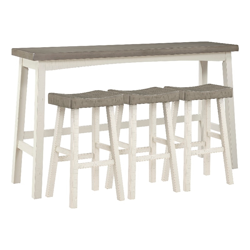 Pemberly Row 4 Piece Bar Height Table Set 3 Contour Stools White Brown Wood