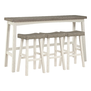 Pemberly Row 4 Piece Bar Height Table Set 3 Contour Stools White Brown Wood
