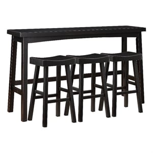 Pemberly Row 4 Piece Bar Height Table Set 3 Contoured Stools Black Rubberwood